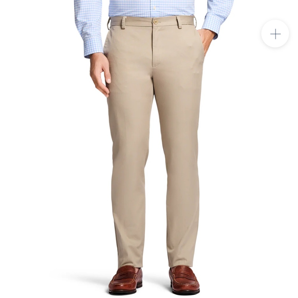 IZOD American Chino Pants Mens 34x34 Khaki Straight Leg Flat Front Non-Iron NWT